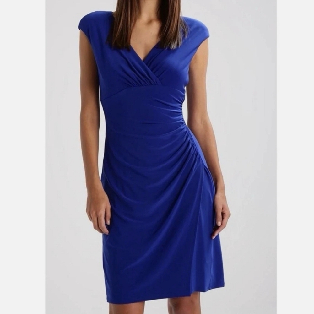 Lauren Ralph Lauren Royal Blue Sleeveless Wrap Stretch Dress.